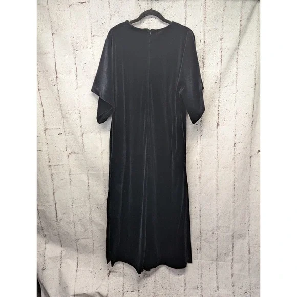 VTG David Brown Black Long House Dress Gown Caftan Robe Black Velour Sz S Small